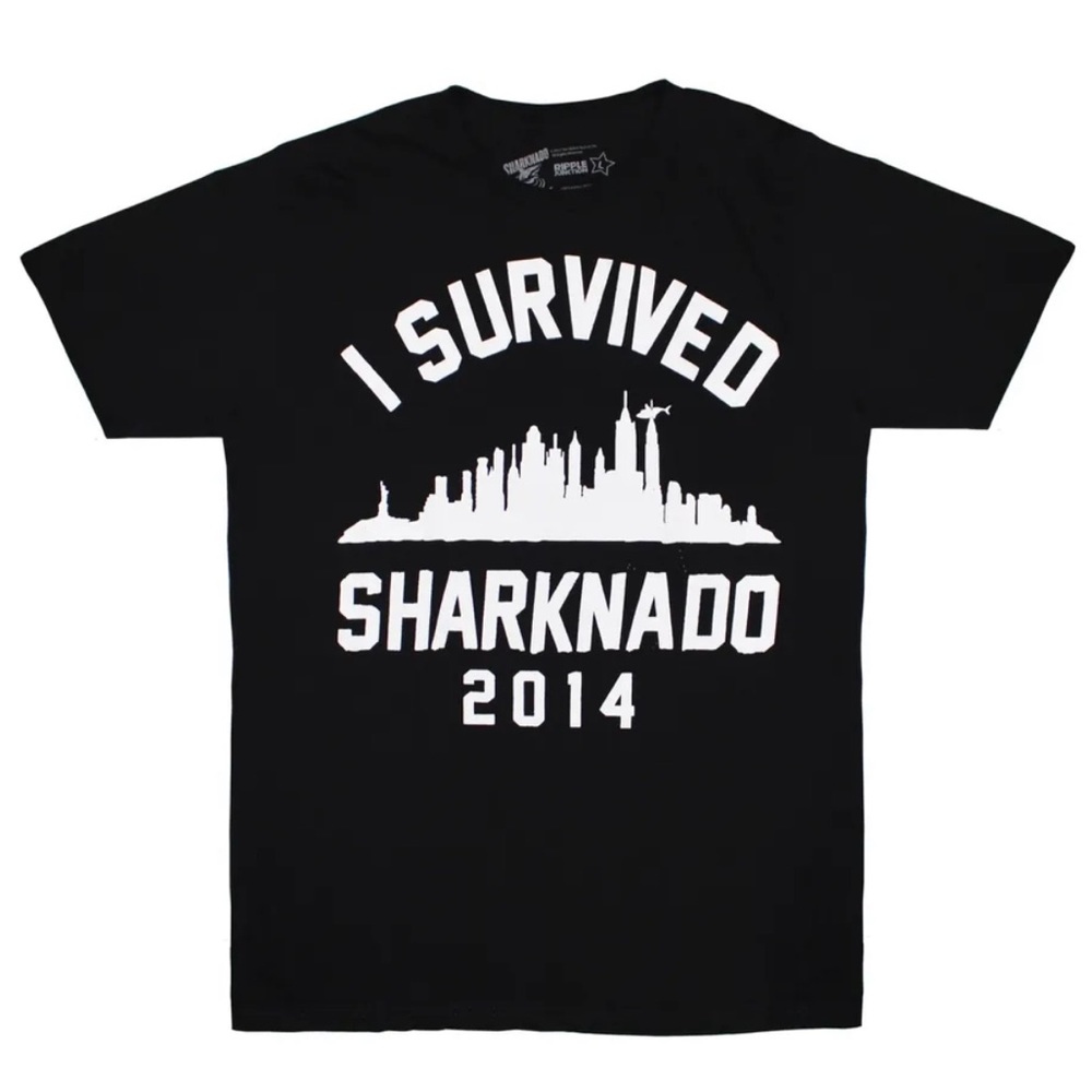 Men's "I Survived Sharknado 2014" Movie Black Graphic T-Shirt Size Large